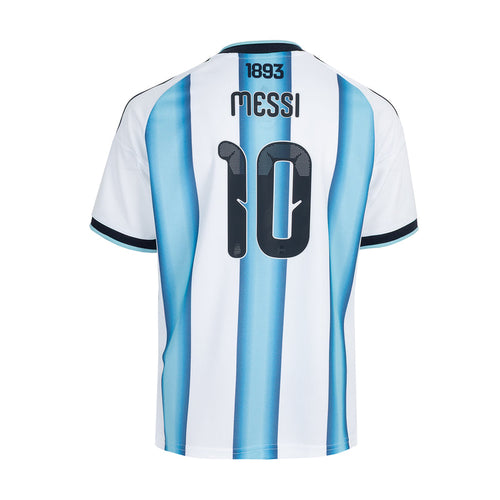 Youth Argentina home jersey back, blue and white stripes, black trim, MESSI and #10
