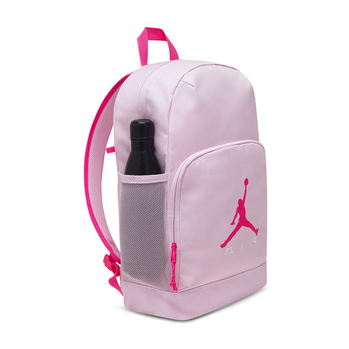 Pink backpack with pencil pouch and side mesh pocket, Jumpman logo