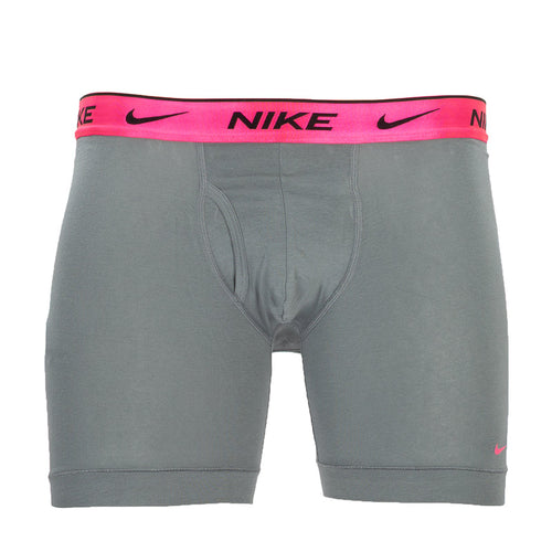 Grey Dri-FIT boxer briefs with pink Nike logo waistband, cotton-stretch fit.