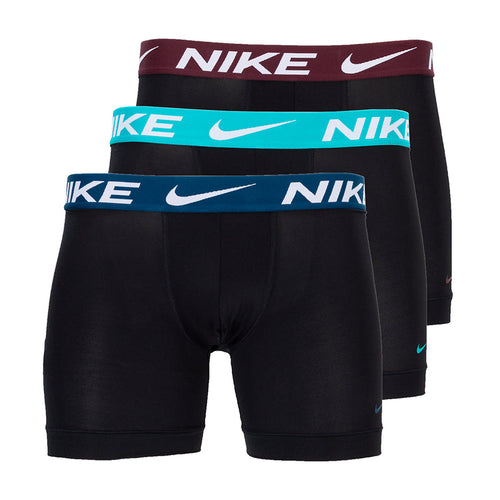 3-pack boxer briefs, black with teal and maroon waistbands, NIKE logos