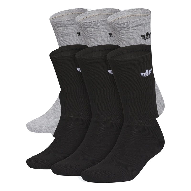 Pack of crew socks in heather grey and black, with small adidas trefoil logos
