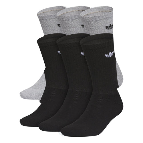 Pack of crew socks in heather grey and black, with small adidas trefoil logos