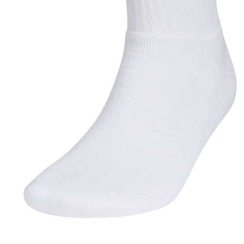 White crew sock with ribbed knit and smooth toe, close-up view