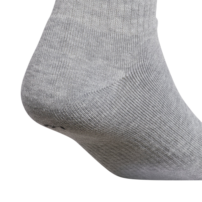 Heather grey crew sock, close-up of knit texture and toe seam