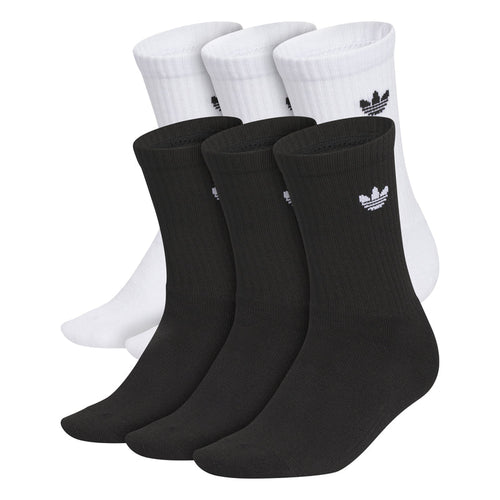 Six-pack crew socks in white and black ribbed knit with Trefoil logos