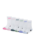 6-pack white crew socks with multicolor stripes and Nike branding at cuff