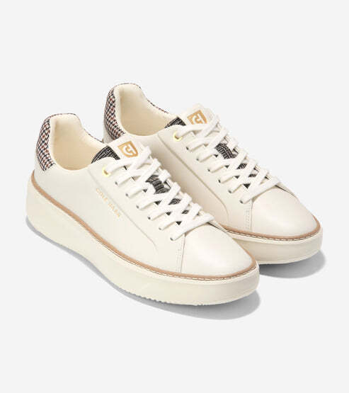 Cole Haan Women's GrandPrø Topspin Sneaker W31390  Ivory-Mini Plaid