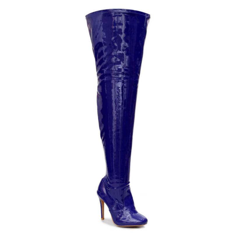 Devilla Size Inclusive - Blue Vegan Patent - Street Sole - Thigh Variant Six