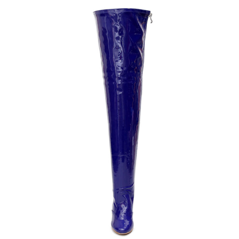 Devilla Size Inclusive - Blue Vegan Patent - Street Sole - Thigh Variant Six