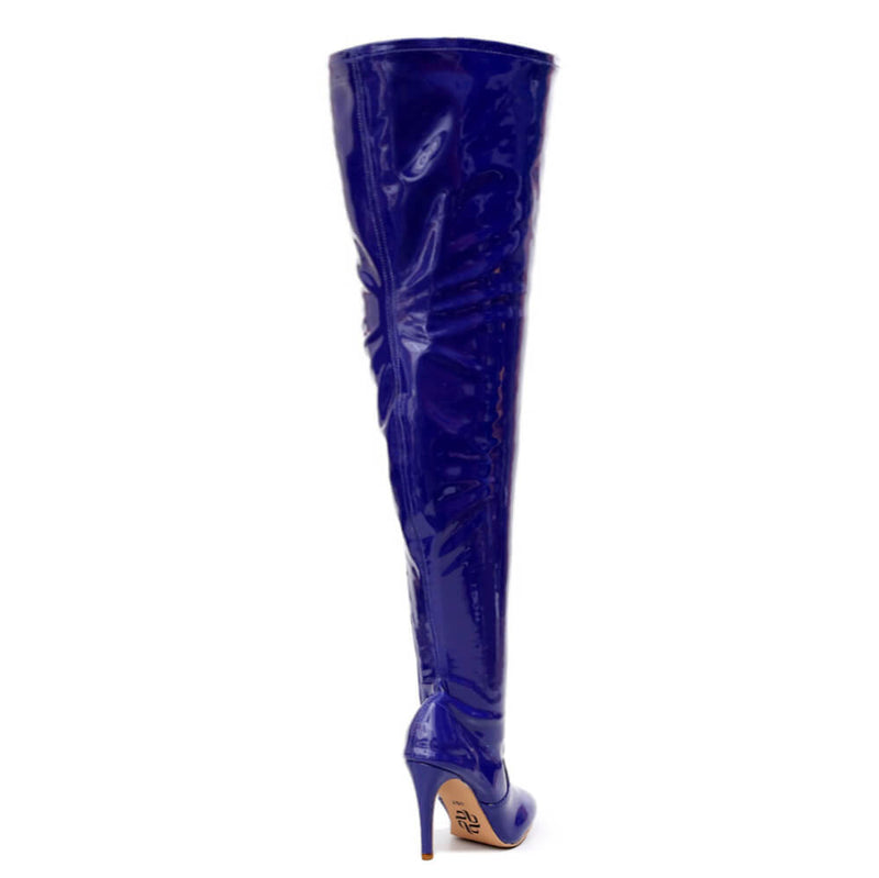 Devilla Size Inclusive - Blue Vegan Patent - Street Sole - Thigh Variant Six