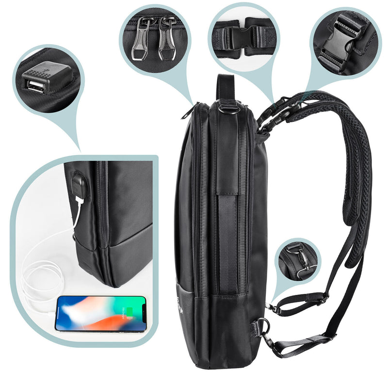 LS LifeStyle Leather 3 in 1 Backpack USB Professional Briefcase Waterproof Bag - AllSportsWearUSA