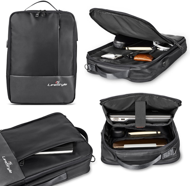 LS LifeStyle Leather 3 in 1 Backpack USB Professional Briefcase Waterproof Bag - AllSportsWearUSA