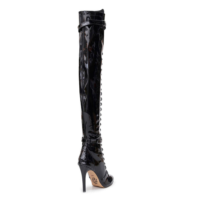 Omani Size Inclusive - Black Vegan Patent - Street Sole - Thigh Variant Zero