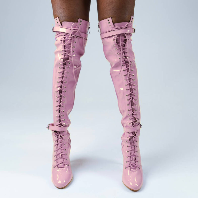 Omani Size Inclusive - Lavender Vegan Patent - Street Sole - Thigh Variant One
