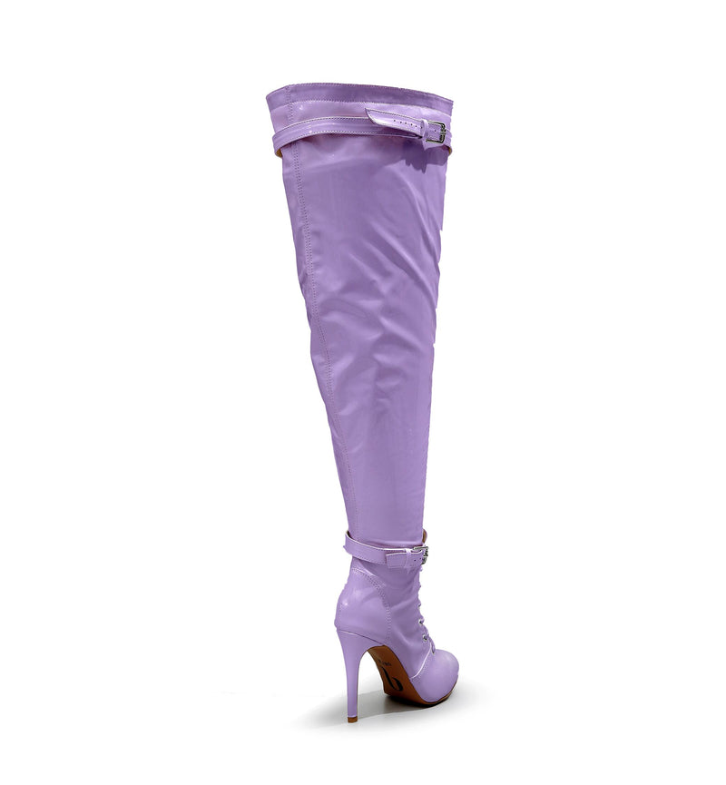 Omani Size Inclusive - Lavender Vegan Patent - Street Sole - Thigh Variant Six