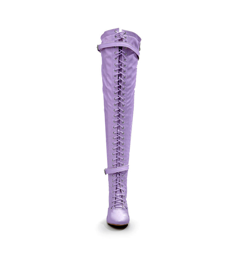 Omani Size Inclusive - Lavender Vegan Patent - Street Sole - Thigh Variant Six