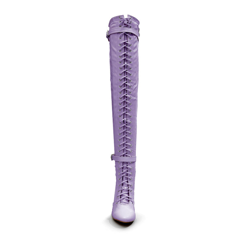 Omani Size Inclusive - Lavender Vegan Patent - Street Sole - Thigh Variant Three