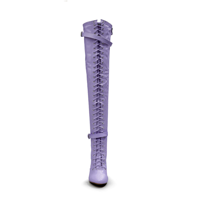 Omani Size Inclusive - Lavender Vegan Patent - Street Sole - Thigh Variant Two