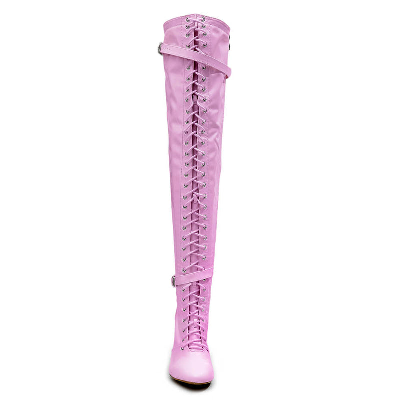 Omani Size Inclusive - Pink Vegan Patent - Street Sole - Thigh Variant Four