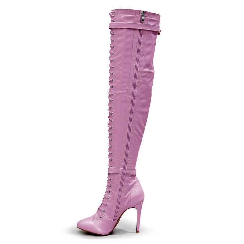 Omani Size Inclusive - Pink Vegan Patent - Street Sole - Thigh Variant One