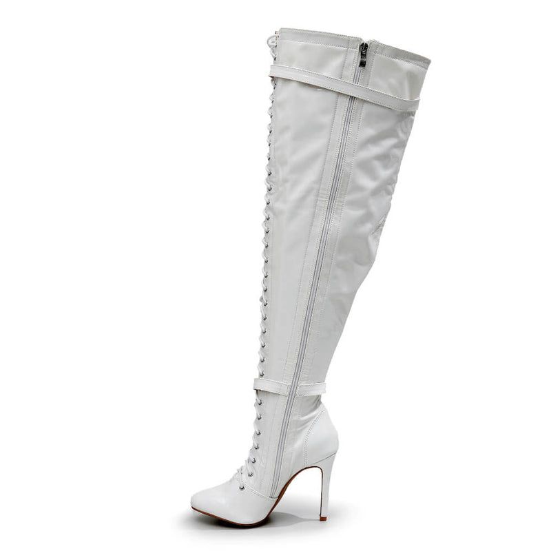 Omani Size Inclusive - White Vegan Patent - Street Sole - Thigh Variant Five