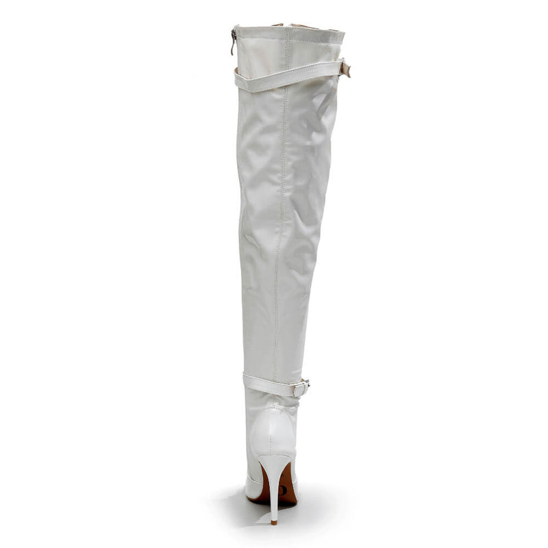 Omani Size Inclusive - White Vegan Patent - Street Sole - Thigh Variant Five