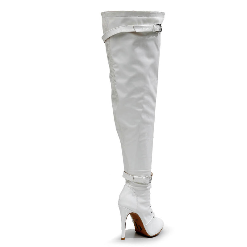 Omani Size Inclusive - White Vegan Patent - Street Sole - Thigh Variant Five