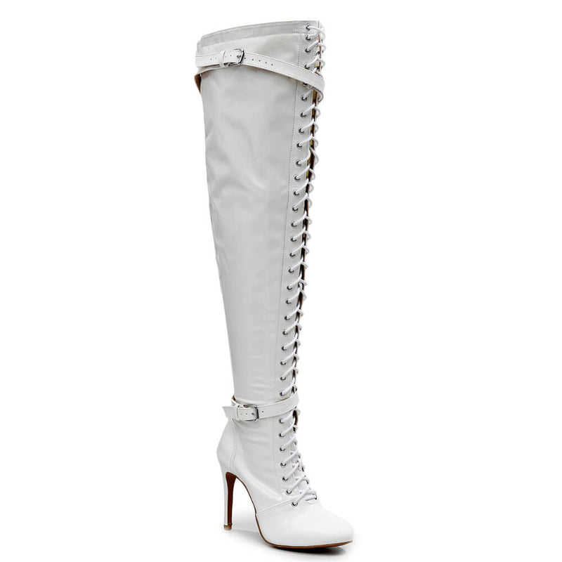 Omani Size Inclusive - White Vegan Patent - Street Sole - Thigh Variant Four