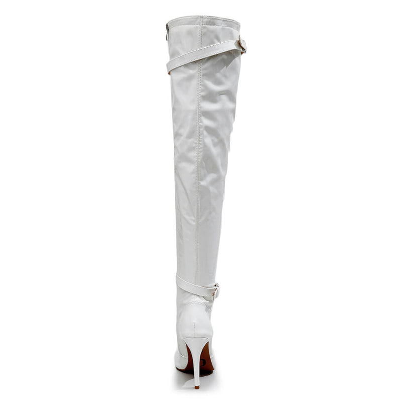 Omani Size Inclusive - White Vegan Patent - Street Sole - Thigh Variant Four