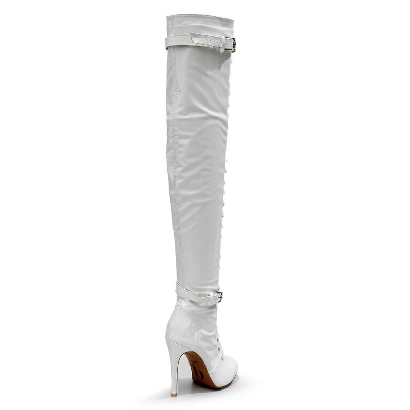 Omani Size Inclusive - White Vegan Patent - Street Sole - Thigh Variant One