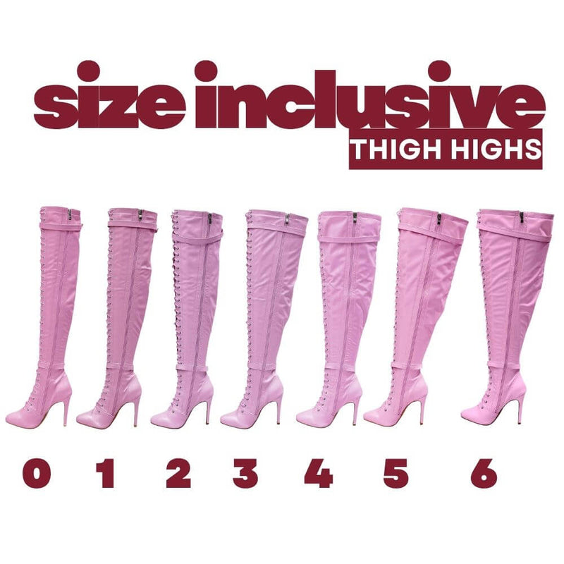 Omani Size Inclusive - White Vegan Patent - Street Sole - Thigh Variant Six