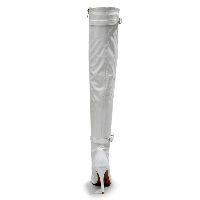 Omani Size Inclusive - White Vegan Patent - Street Sole - Thigh Variant Three
