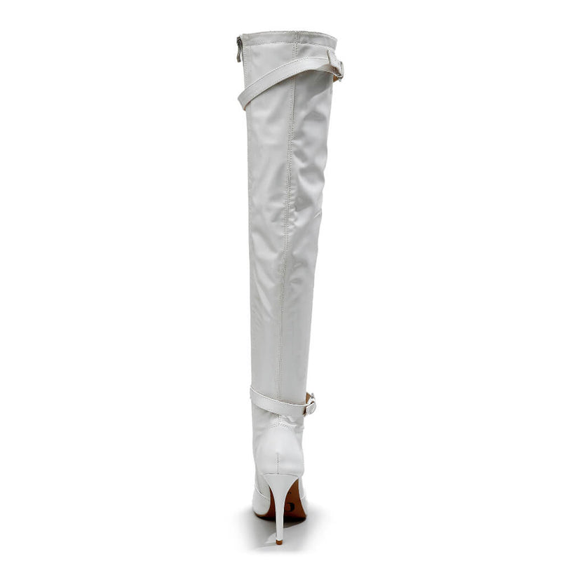 Omani Size Inclusive - White Vegan Patent - Street Sole - Thigh Variant Two