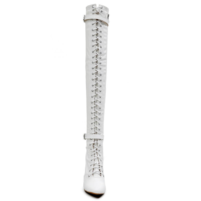 Omani Size Inclusive - White Vegan Patent - Street Sole - Thigh Variant Zero