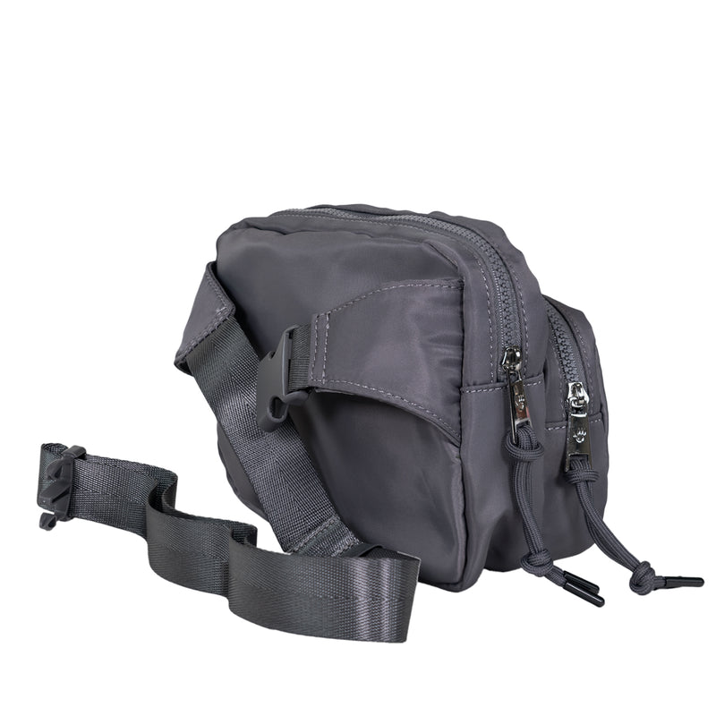 SQUARE DOUBLE ZIP WAIST BAG/SLING DARK GRAY