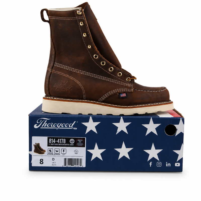 Thorogood Men's American Heritage 8” Moc Toe Work Boots 814-4178 Crazyhorse